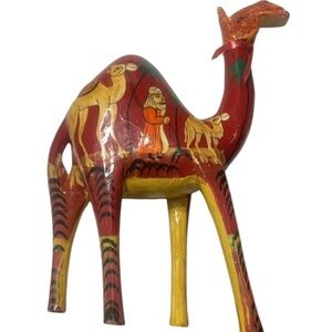 Dubai Theme Camel Wooden Carving painted Figurine Sculpture 5" tall Handcrafted
